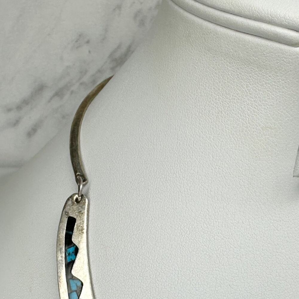 Vintage Alpaca Mexico Silver Tone Faux Turquoise Geometric Collar Necklace ✨ - Picture 6 of 9